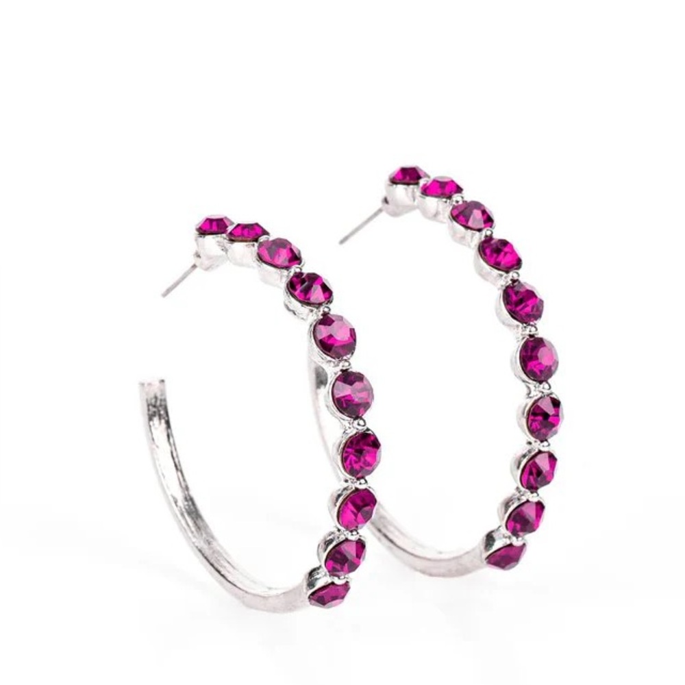 Silver and Pink Hoop Earrings